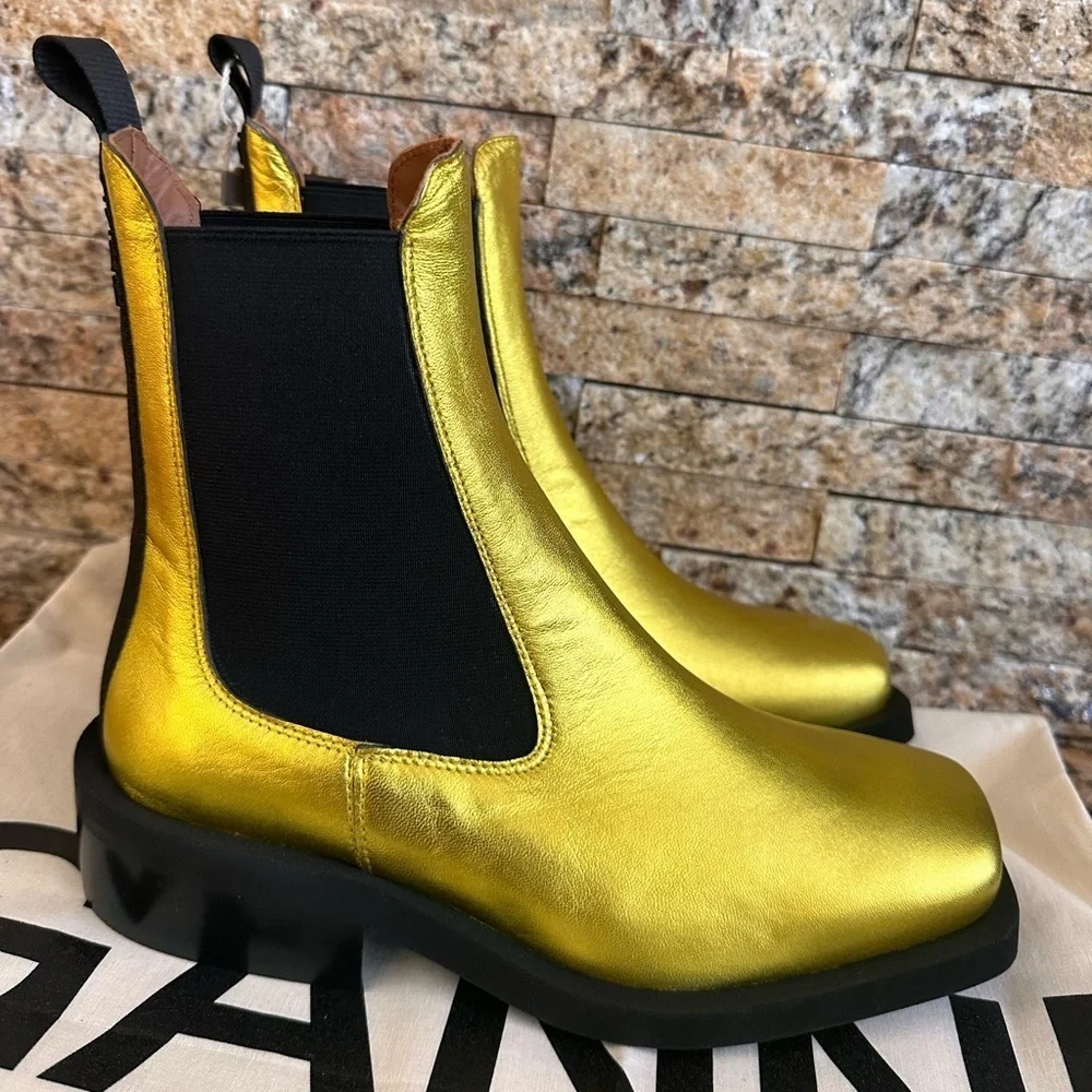 Ganni Gold Metallic Chelsea Ankle Boots